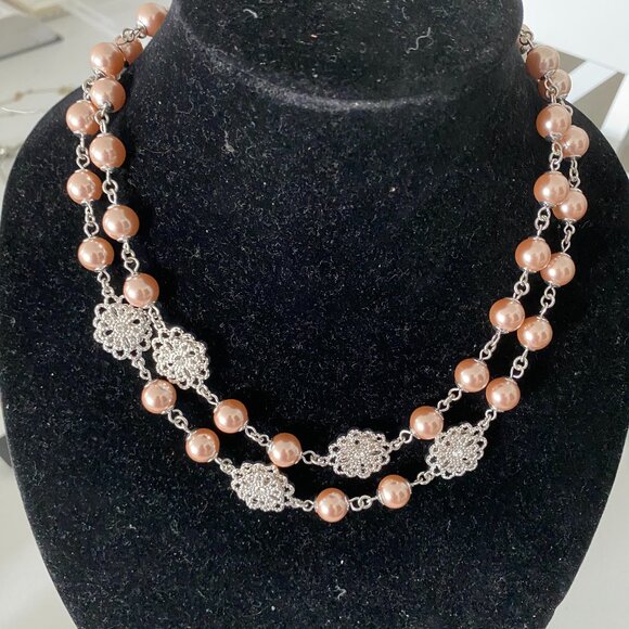 Pink Pearl 20" Necklace with Matching Bracelet and Earrings - Picture 1 of 5
